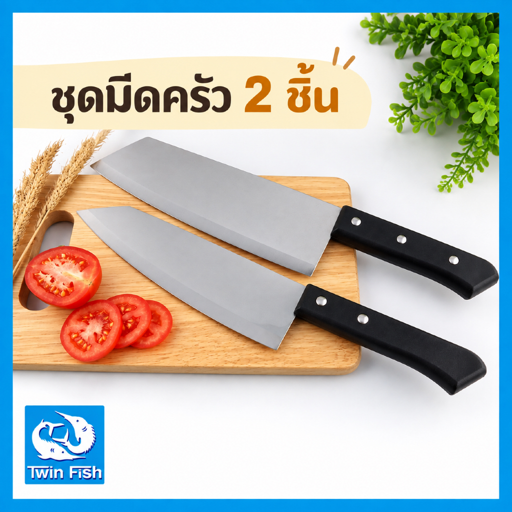 TwinFish ชุดมีดทำครัว 2ชิ้น ด้ามจับพลาสติก คมนาน จับถนัดมือ