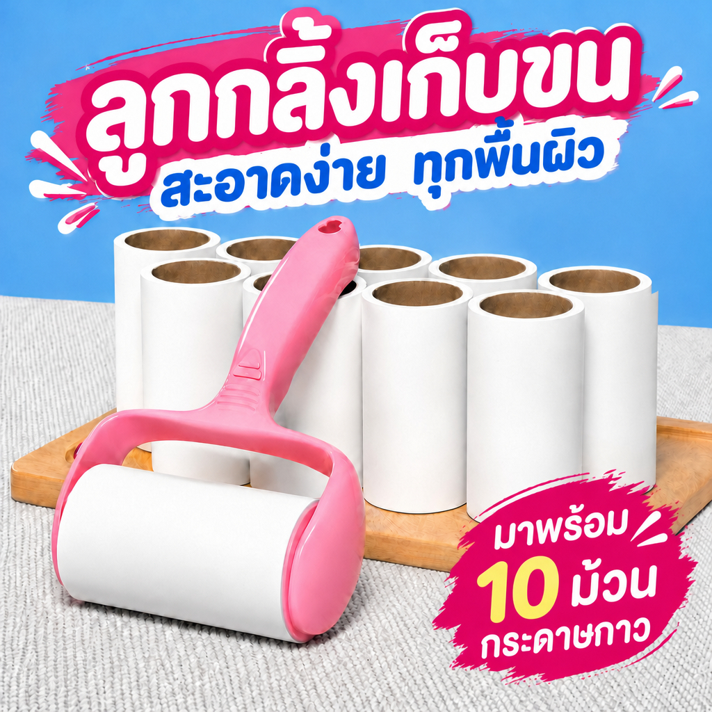 ลูกกลิ้งกำจัดขน ม้วนกาว รีฟิล เก็บขนและฝุ่น ลูกกลิ้งทำความสะอาด ใส่ฝาครอบกันฝุ่นหลังการใช้งาน สินค้าคู่บ้านที่ดี