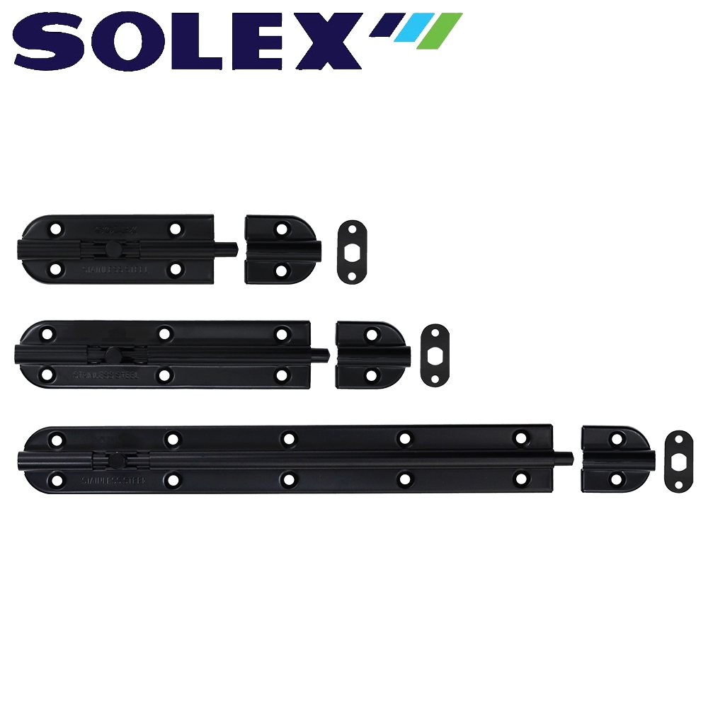 SOLEX กลอนสแตนเลส 4",6",10" หัวกลม สีดำ ( BLACK )