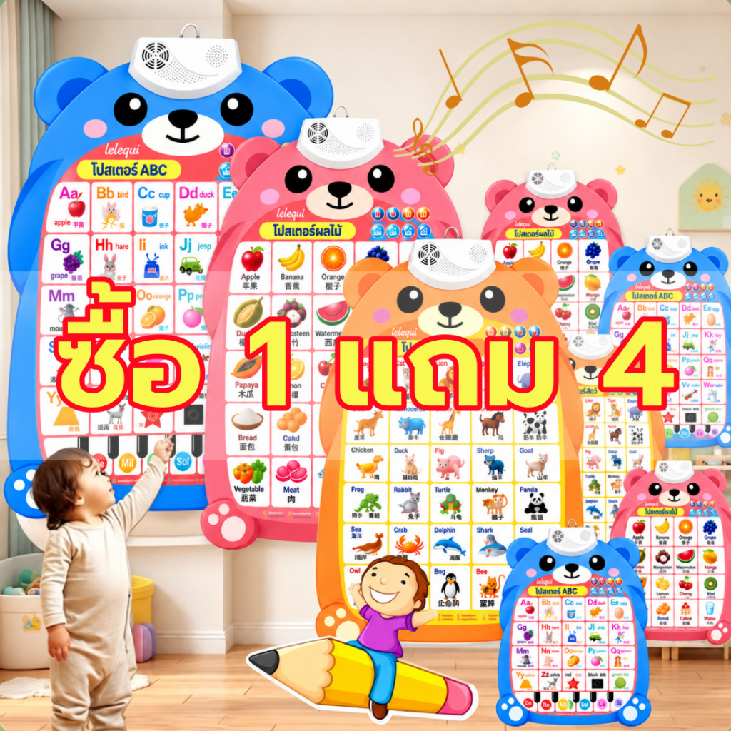 โปสเตอร์มีเสียง โปสเตอร์สอนคำศัพท์ พูดได้ 3 ภาษา ไทย ภาษาอังกฤษ จีน โปสเตอร์พูดได้ ของเล่นเสริมพัฒนาการเด็ก