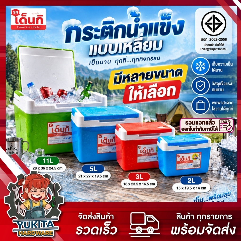 กระติกน้ำแข็ง แบบเหลี่ยม มี มอก. กระติกเก็บความเย็น ถังน้ำแข็ง แบบพกพา กล่องเก็บความเย็นตั้งแคมป์
