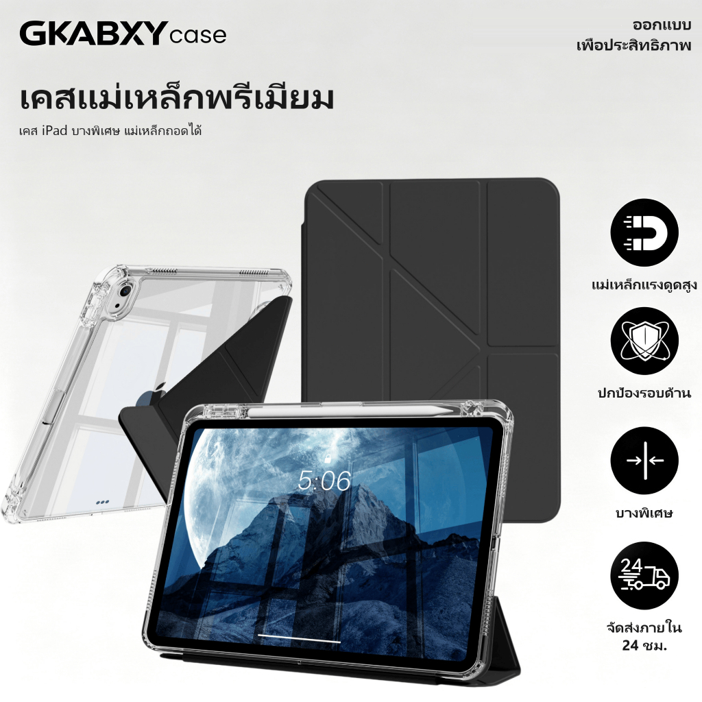 [พร้อมส่ง] GKABXY เคสไอแพด ช่องใส่ปากกา กันกระแทก พับY/3ทบ เคสใสนิ่ม For iPad 11(A16)/10 Air 4/5th M2 M3 M4 11"
