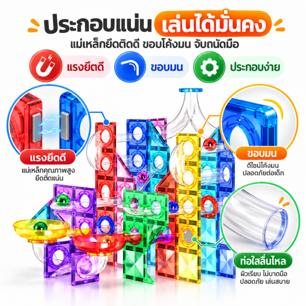 NIKO مكعبات مغناطيسية مسار كرات Marble Run ‏(42 قطعة) — صورة 3