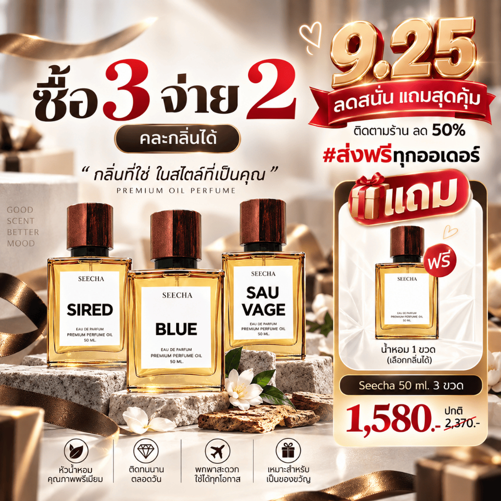 [ เพิ่มใส่ตะกร้า3ชิ้น ] น้ำหอม สีชา ของแท้ seecha oil Perfume น้ำหอมสีชาseecha ขนาด50ml.