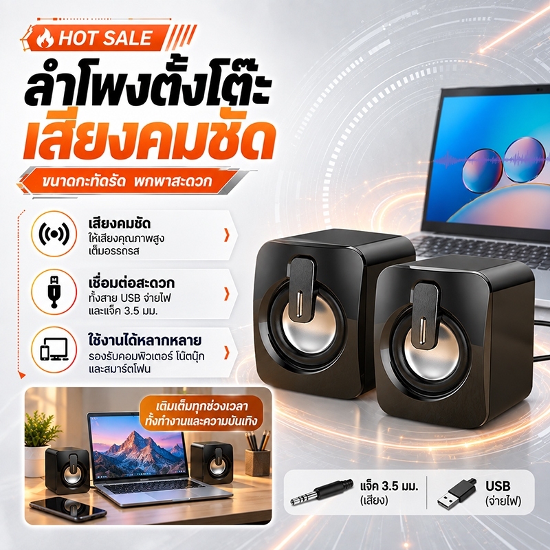 ลําโพง ลําโพงคอมพิวเตอร์ Speaker รุ่น A2 ลําโพงสเตอริโอ ลำโพงตั้งโต๊ะ ลำโพง คอมพิวเตอร์ เบส หนัก