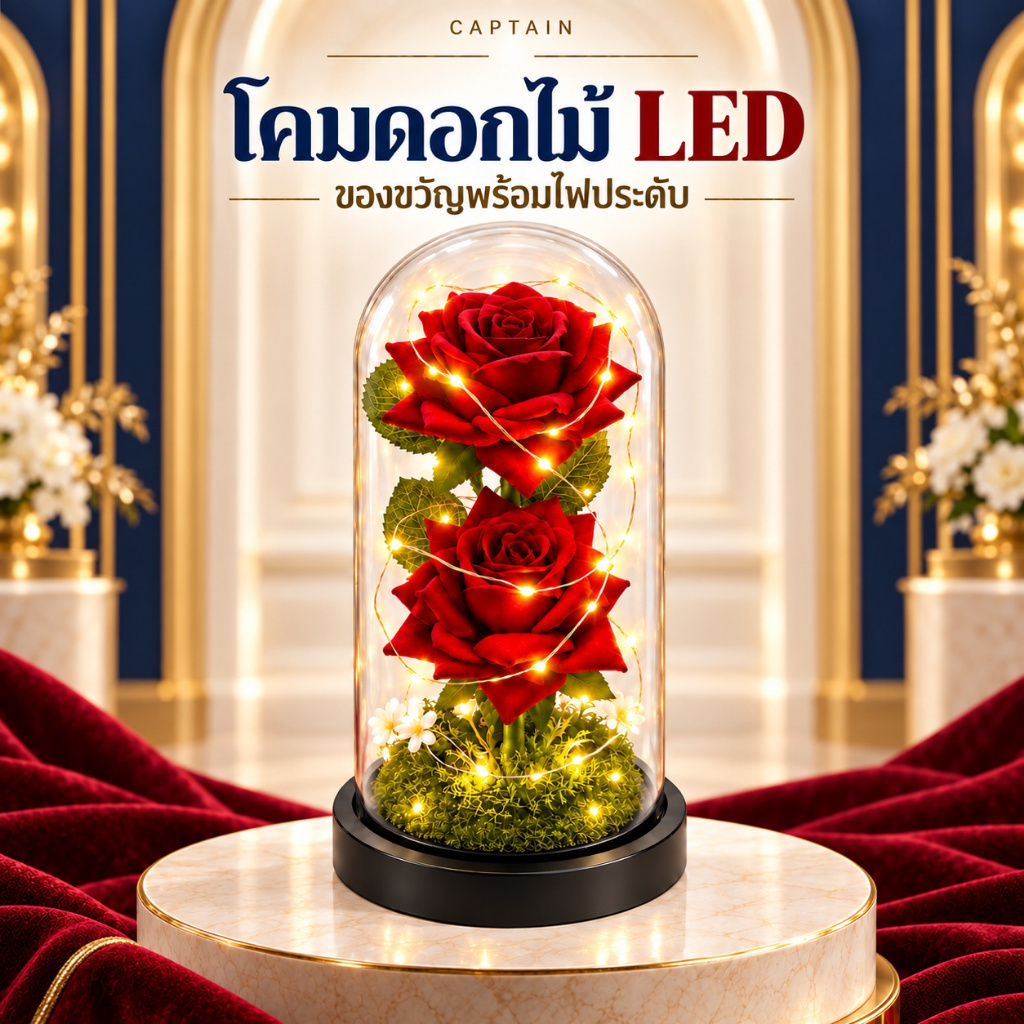 โคมดอกกุหลาบแก้ว LED Rose of Love | ดอกกุหลาบในโดมแก้ว ไฟประดับโรแมนติก ของขวัญวาเลนไทน์