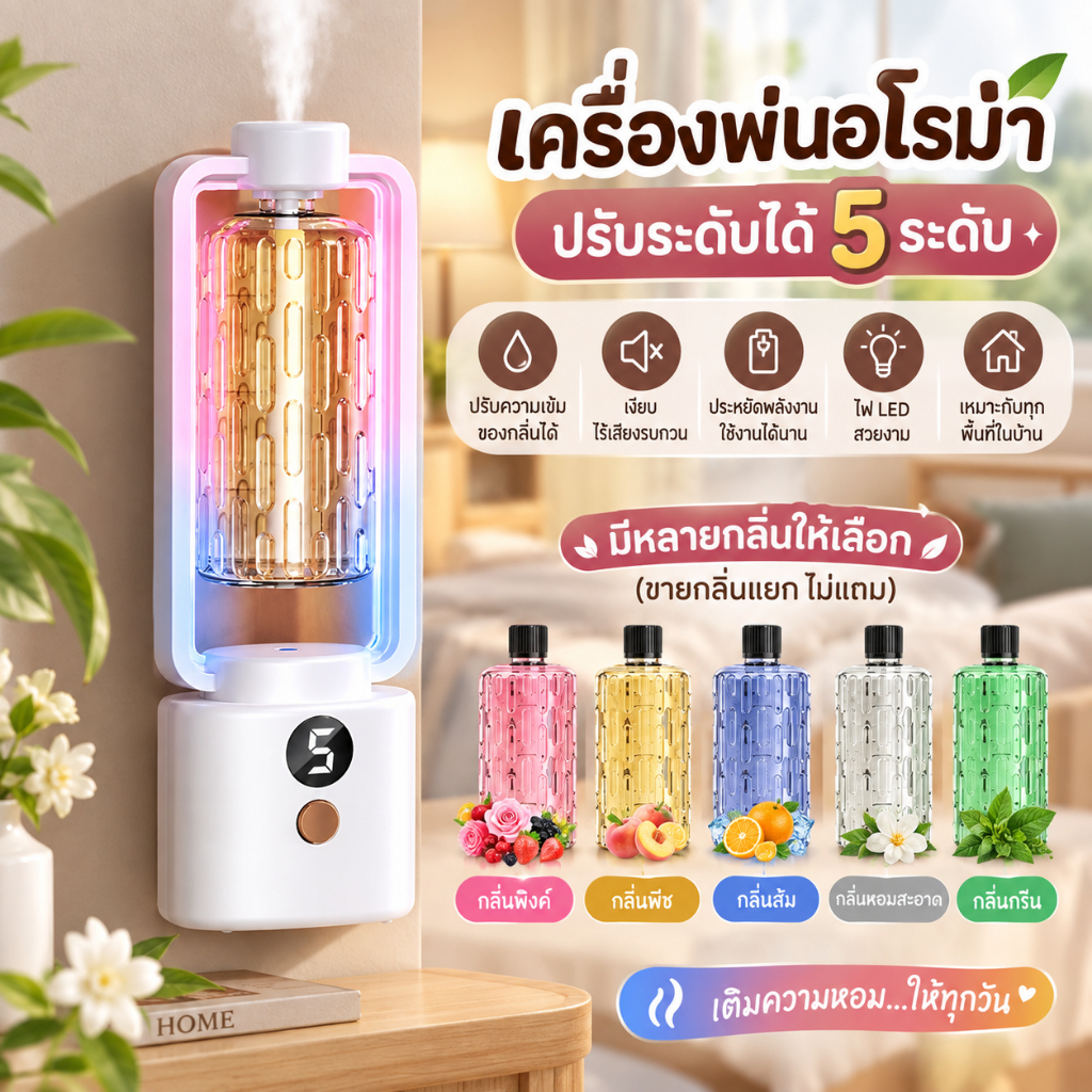 DEMA เครื่องฟอกอากาศ พ่นไอน้ำ ปรับได้ 5 ระดับ เครื่องพ่นอโรม่า ไฟ LED สีสันสดใส หอมสดชื่น