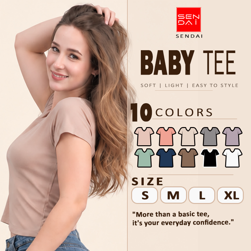 SENDAI เสื้อครอป (คอวี) รุ่น babytee V-neck collection 10 สี