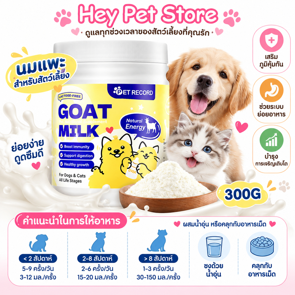 นมผงแกะ นมแพะสำหรับสัตว์เลี้ยง อุดมไปด้วยสารอาหาร สำหรับลูกสุนัข ลูกแมว ลูกกระต่าย 300gนมผงแพะ