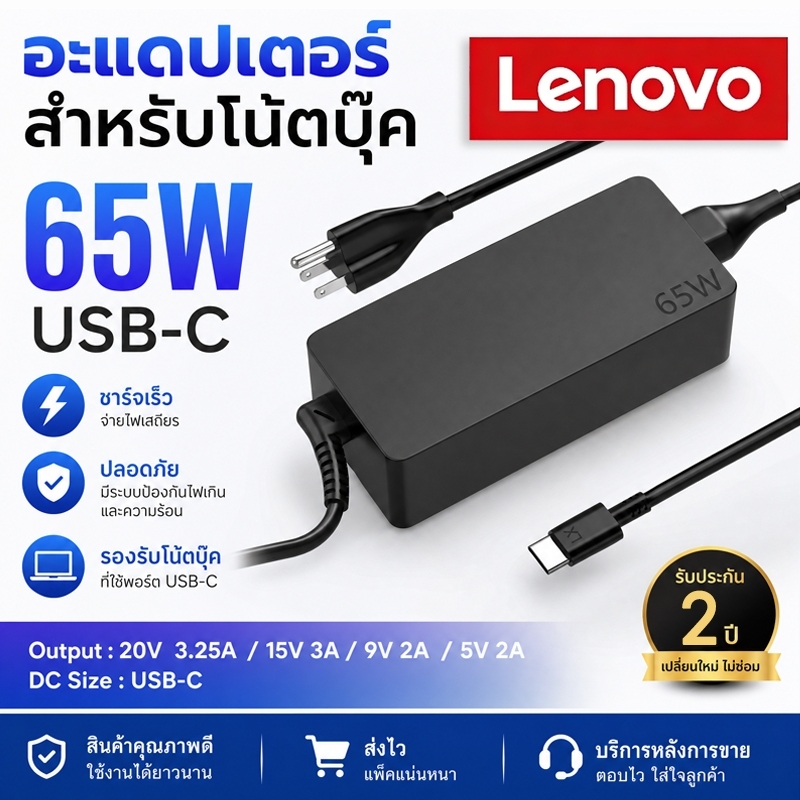 อะแดปเตอร์ Lenovo USB-C, สายชาร์จ ThinkPad, อะแดปเตอร์ IdeaPad Yoga, หัวชาร์จ Type-C 45W 65W, Lenovo Type-C Adapter