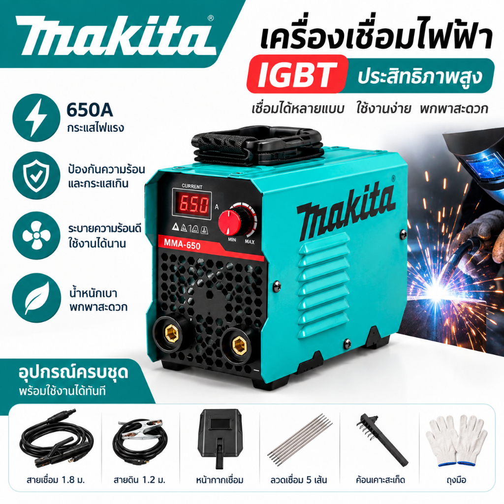 เครื่องเชื่อมอินเวอร์เตอร์ IGBT ระบบไฟ 220V รองรับความหนาชิ้นงาน 0.5-8 มม. สำหรับเหล็กเหนียว สแตนเลส และเหล็กหล่อ
