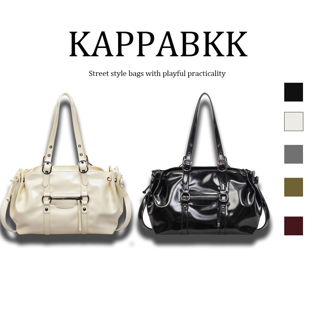 KAPPABKK Urban Bag กระเป๋าสะพายไหล่สไตล์สตรีทมอเตอร์ไซค์ ผิวหนังเงางาม ความจุใหญ่ มี 5 สีให้เลือก