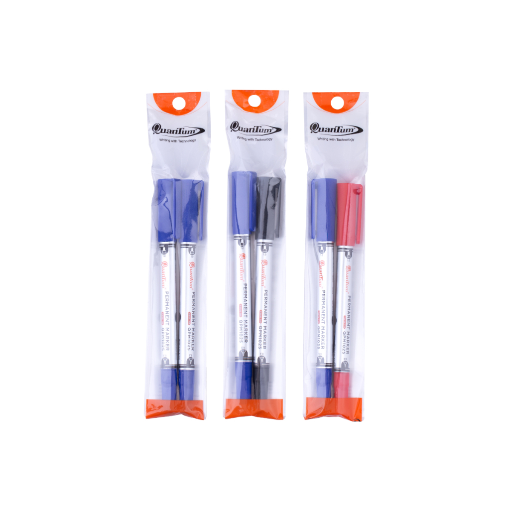 Quantum ปากกาเคมี 2 หัว Permanent Marker QPM1025 0.5-1.0 มม. กันน้ำ แพ็คคู่ 2 ด้าม คละสี — صورة 2