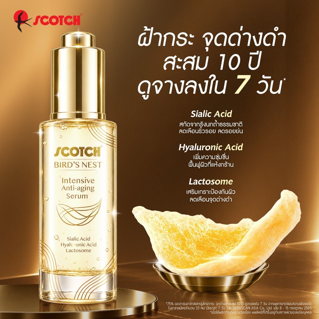 [นวัตกรรมใหม่] Scotch สก๊อต อินเทนซีฟ แอนไทเอจจิ้ง เซรั่มรังนก 30 มล. จำนวน 4 ขวด (ลดฝ้ากระจุดด่างดำ) — صورة 2
