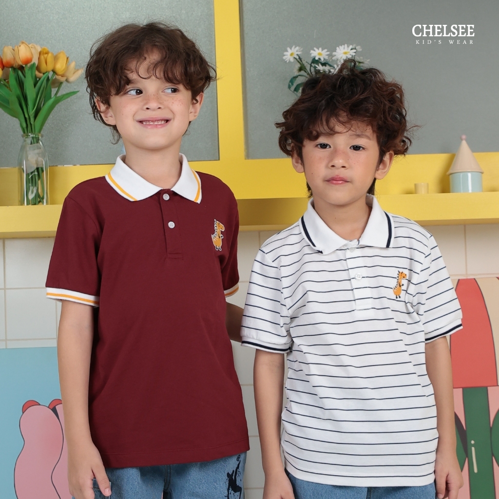 Chelsee قميص بولو أولاد قطن مقلّم بتطريز ديناصور