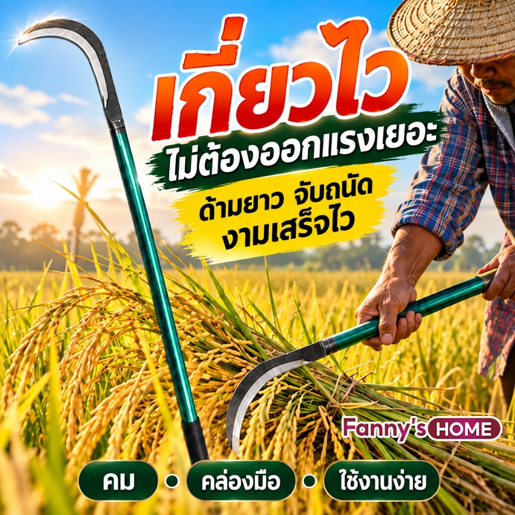 เคียวเกี่ยวหญ้า เหล็กแมงกานีส แข็งแรง คมทน ใช้เกี่ยวข้าว ถางวัชพืช ตัดกิ่งไม้ อเนกประสงค์ งานเกษตร