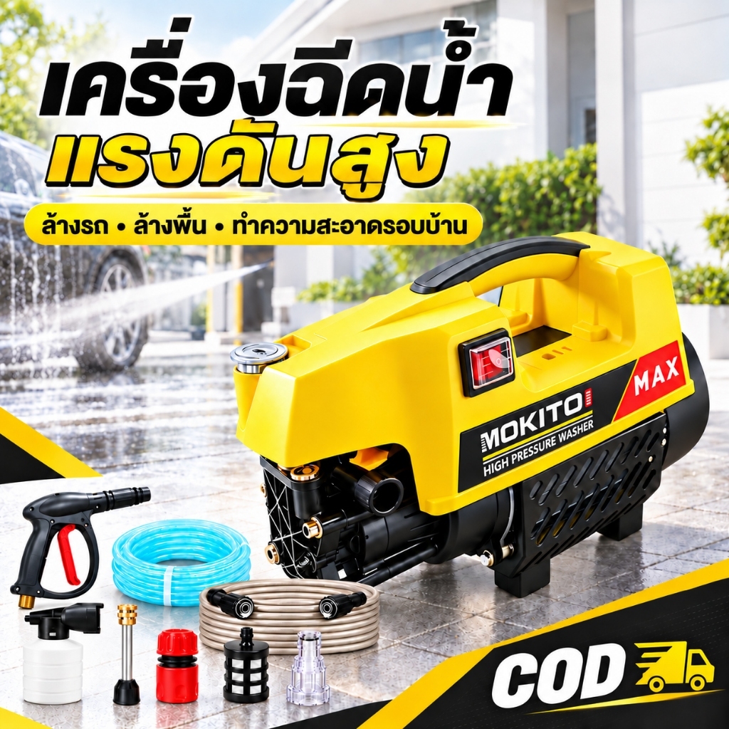 เครื่องฉีดน้ำแรงดันสูง 600บาร์ รดน้ำ ล้างรถ เครื่องฉีดน้ำ6500วัตต์ พร้อมอุปกรณ์ครบชุด มอเตอร์เหนี่ยวนำ