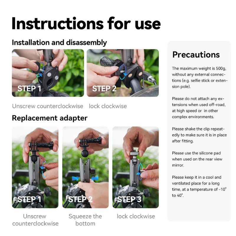 Telesin GoPro , DJI , Insta360 Aluminum Alloy Handlebar Mount ตัวหนีบอะลูมิเนียมยึดแฮนด์มอเตอร์ไซค์ thumbnail 5