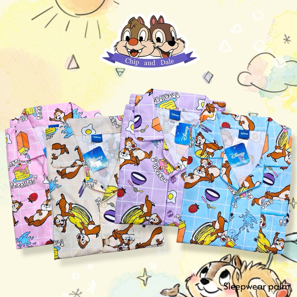 ชุดนอน ผ้าไหมอิตาลี่ Disney Chip&Dale(รอบอก44นิ้ว)ลิขสิทธิ์แท้