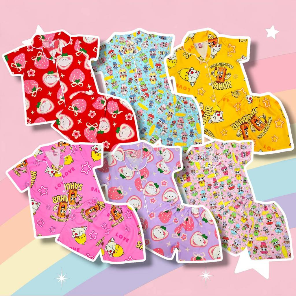 ชุดนอนเด็ก 3-4 ปี เสื้อคอปก กระดุมหน้า แขนขาสั้น ผ้าไหมอิตาลี SLE0022