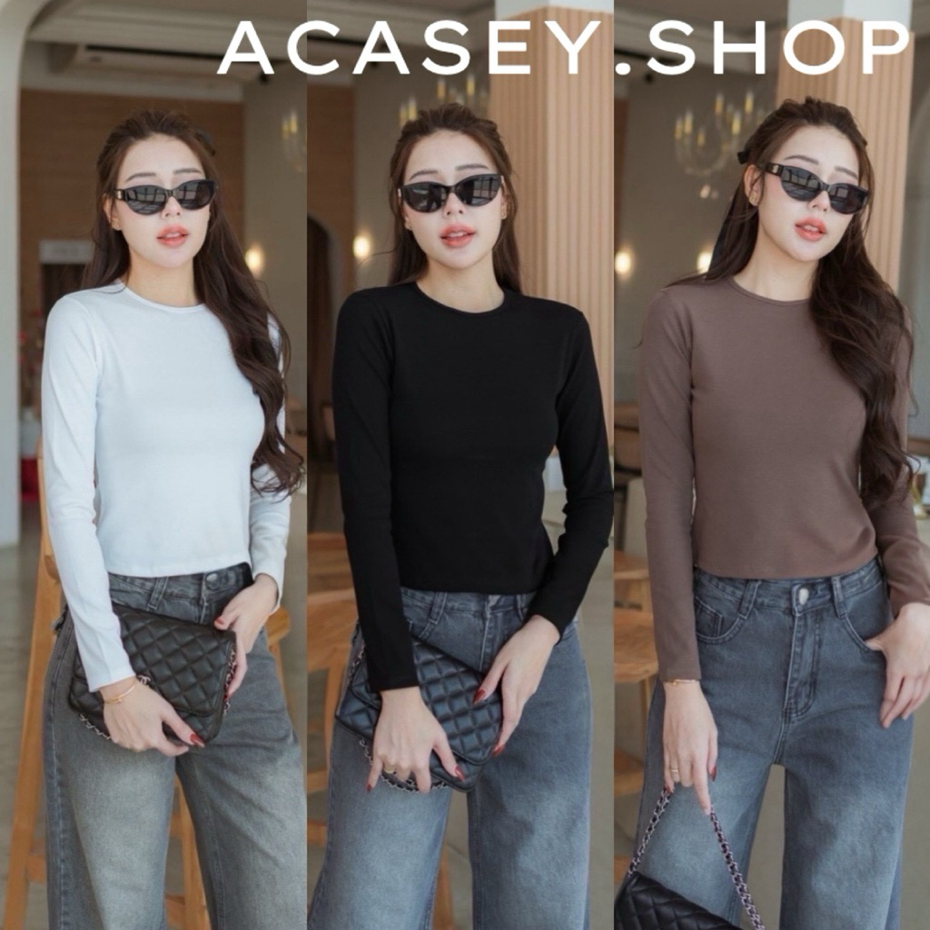 Acasey เสื้อแขนยาวผู้หญิง ผ้ายูนิโคล่เนื้อพรีเมี่ยม ทรงสวยช่วงเอวเข้ารูป Babytee T329