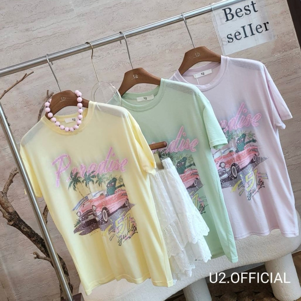 U2✨พร้อมส่ง🏎️เสื้อยืดคอกลมผ้าสลาฟลาย Paradise 🪧ป้าย U2