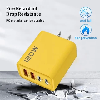 หัวชาร์จ 4 พอร์ต120W USB Type C QC 3.0 PD Quick charging 2PD + 2USB อะแดปเตอร์ชาร์จโทรศัพท์มือถือ เหมาะสําหรับสมาร์ทโฟน