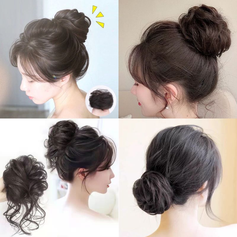HAIRP🍑แฮร์พีช ดังโงะ แบบยางรัด ลอนผมบัน จัดทรงง่าย สะไตล์สาวเกาหลี ผมปลอม เพิ่มวอลลุ่มให้ทรงสวยขึ้น🍑