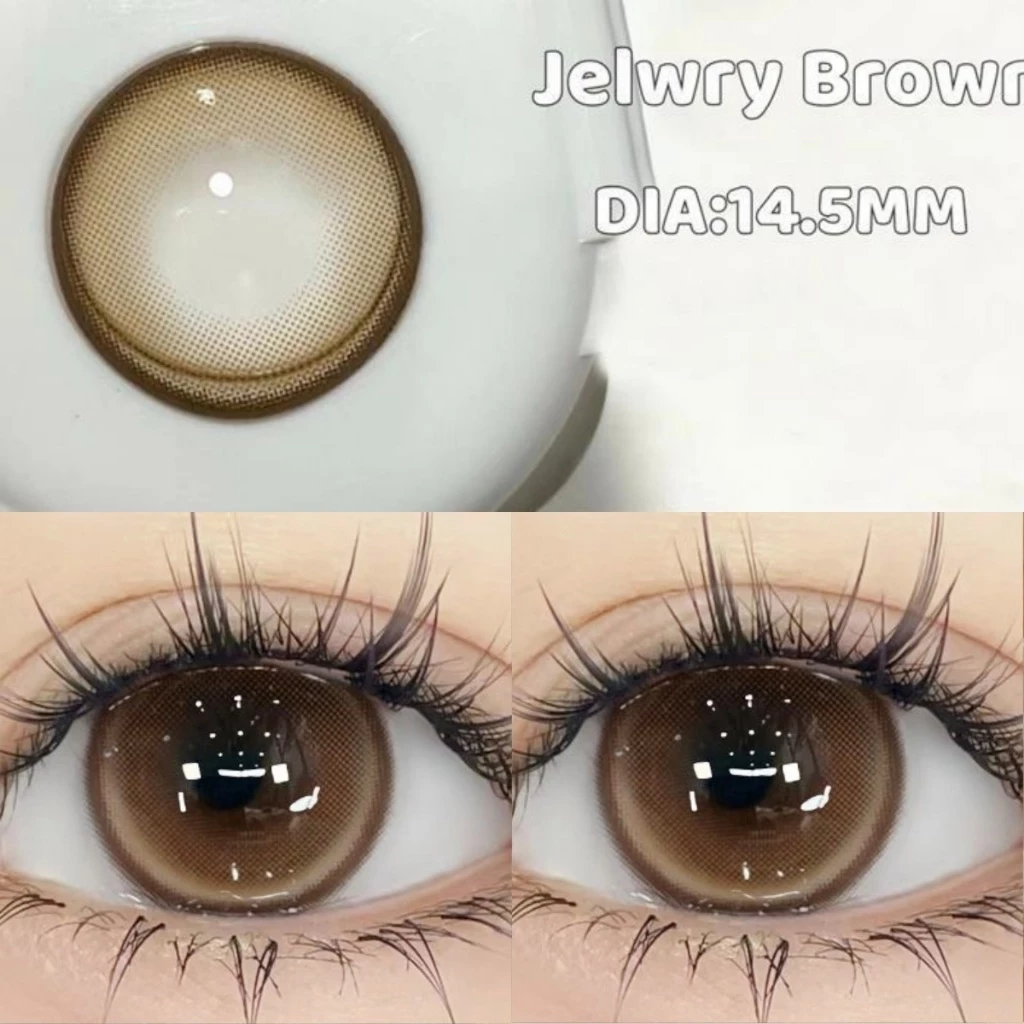 Midroo คอนแทคเลนส์ลายฮิต Big Eyes สายตาปกติ คอนแทคเลนส์ รายเดือน Jelwery Grey/Brown 1คู่-14.5mm