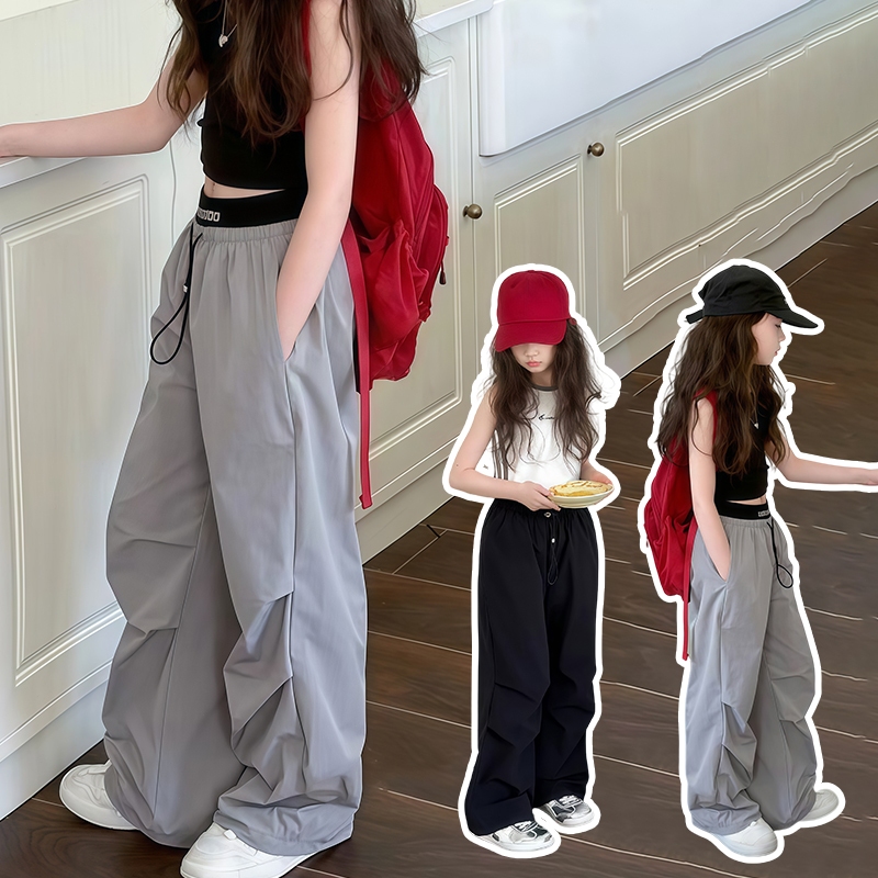 2-14 ปี กางเกงขายาวเด็กผู้หญิง ดีไซน์ขอบเอวยางยืด กางเกงทรงตรง มีเชือก ลำลองแฟชั่น สไตล์เกาหลี