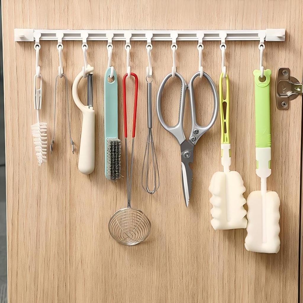 ตะขอติดประตู ตู้ครัว แบบไม่ต้องเจาะ ใส่ราวเลื่อนได้ ใช้ สำหรับเก็บของ - รูปที่ 4