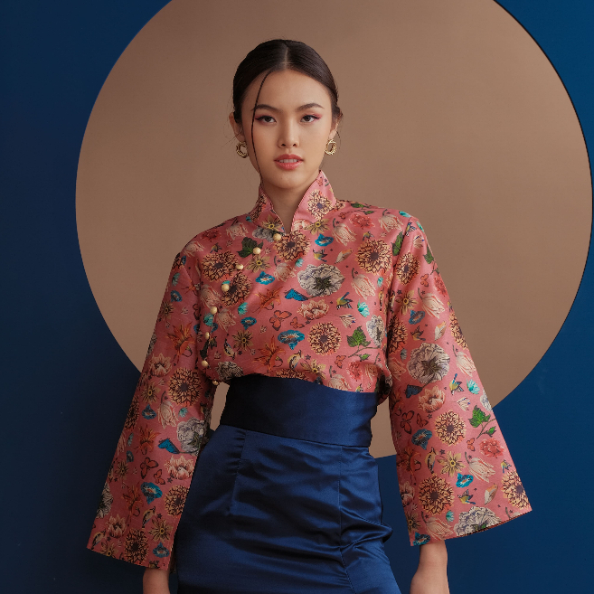 (JUN) CNY Qipao Shirt เสื้อกี่เพ้าคอจีน สีโอลด์โรส