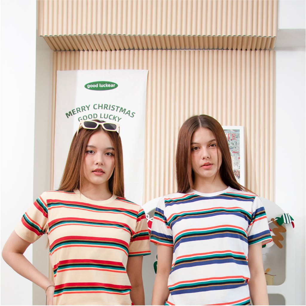 เสื้อยืดริ้ว l เสื้อยืดลายริ้ว สีสวย หวาน ใส่สบาย ผ้า cotton แท้