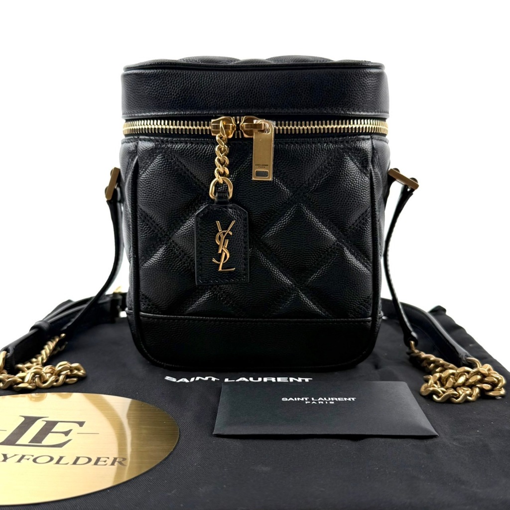 กระเป๋า YSL SAINT LAURENT ทรงตรงสะพายไหล่หนังวัวลายเกรน 649779 สี Black / gold ของแท้ 100%