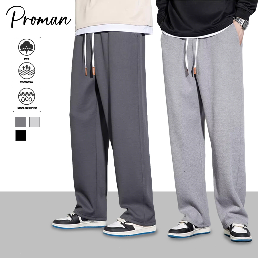 ProMan-กางเกงขายาวลำลองผู้ชาย  ทรงตรง  ทำให้ดูผอมเพรียว  บ้าน  เชือกรูด
