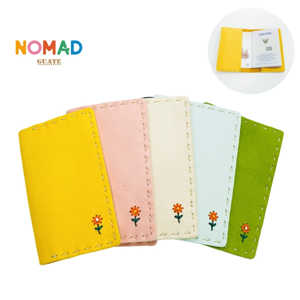 GUATE ปกpassportหนังแท้ รุ่น Cover Flower งานhandmade เดินด้นด้ายด้วยมือ หนังนิ่ม สวย สีน่ารัก กระเป๋าใส่หนังสือเดินทาง