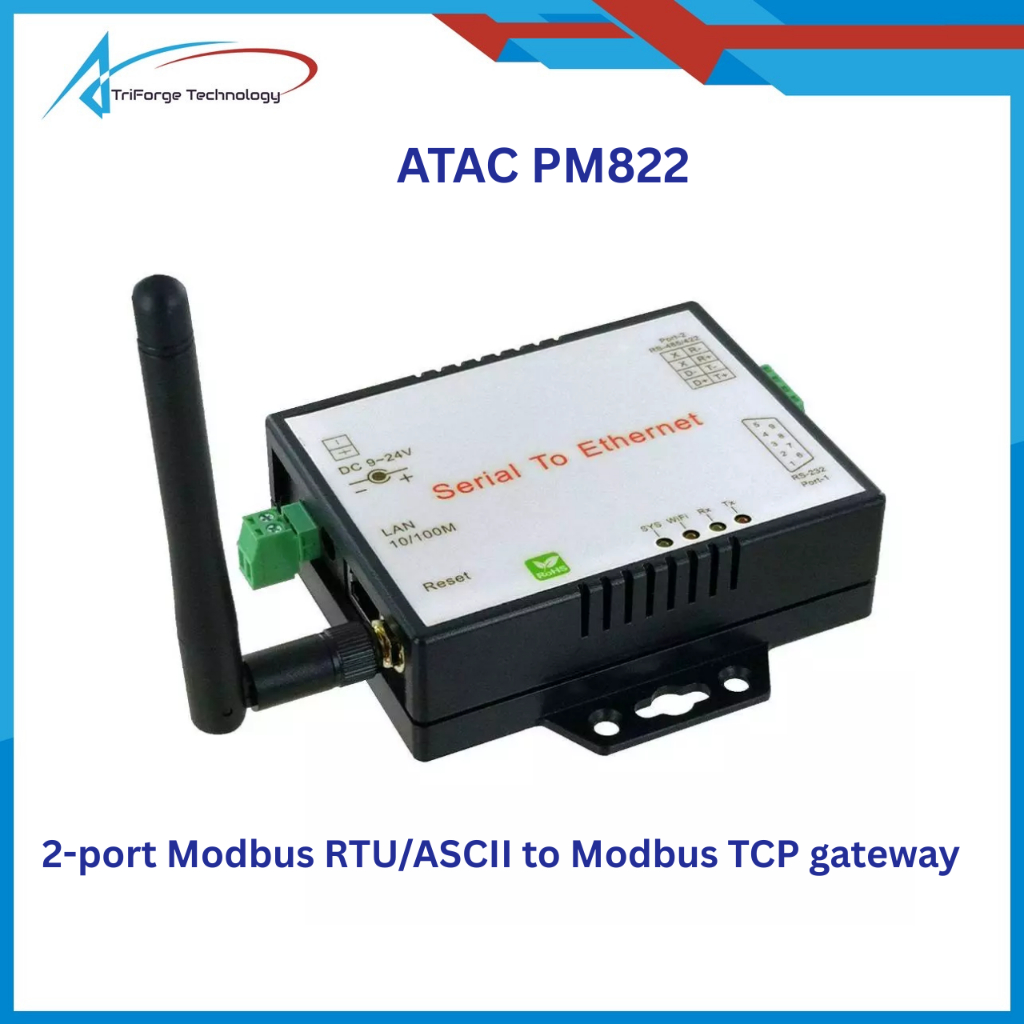 ATAC PM822 2-port Modbus RTU/ASCII to Modbus TCP gateway