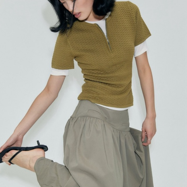 tresmade เสื้อไหมพรมถักซิปหน้า Badal Textured Knit