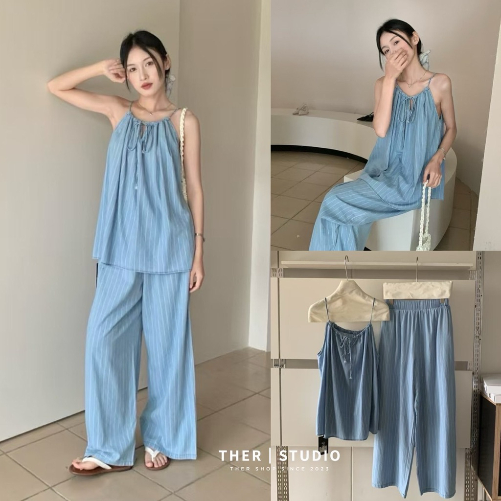 🌈🌿🌺🌼🌸💙🇰🇷 Jeans Stripe SGL Top&Jeans Long Pant Set