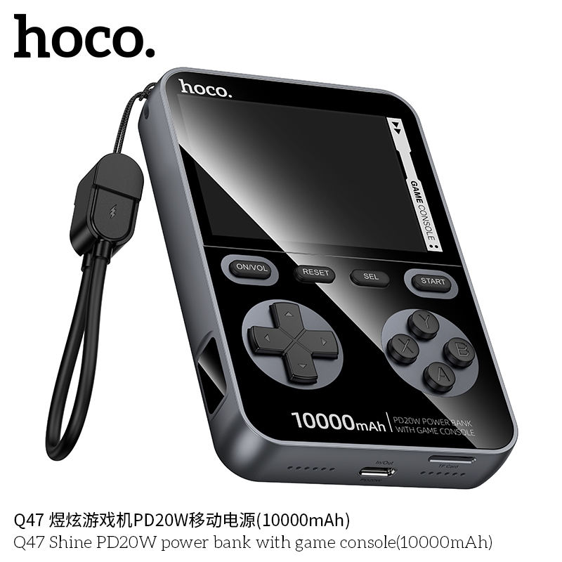 HOCO แบตสำรอง พร้อมเกมคอนโซล 10000mAh มีสายคล้องเป็นสายชาร์จ Type-C จอแสดงผล LED รับประกัน 18 เดือน 