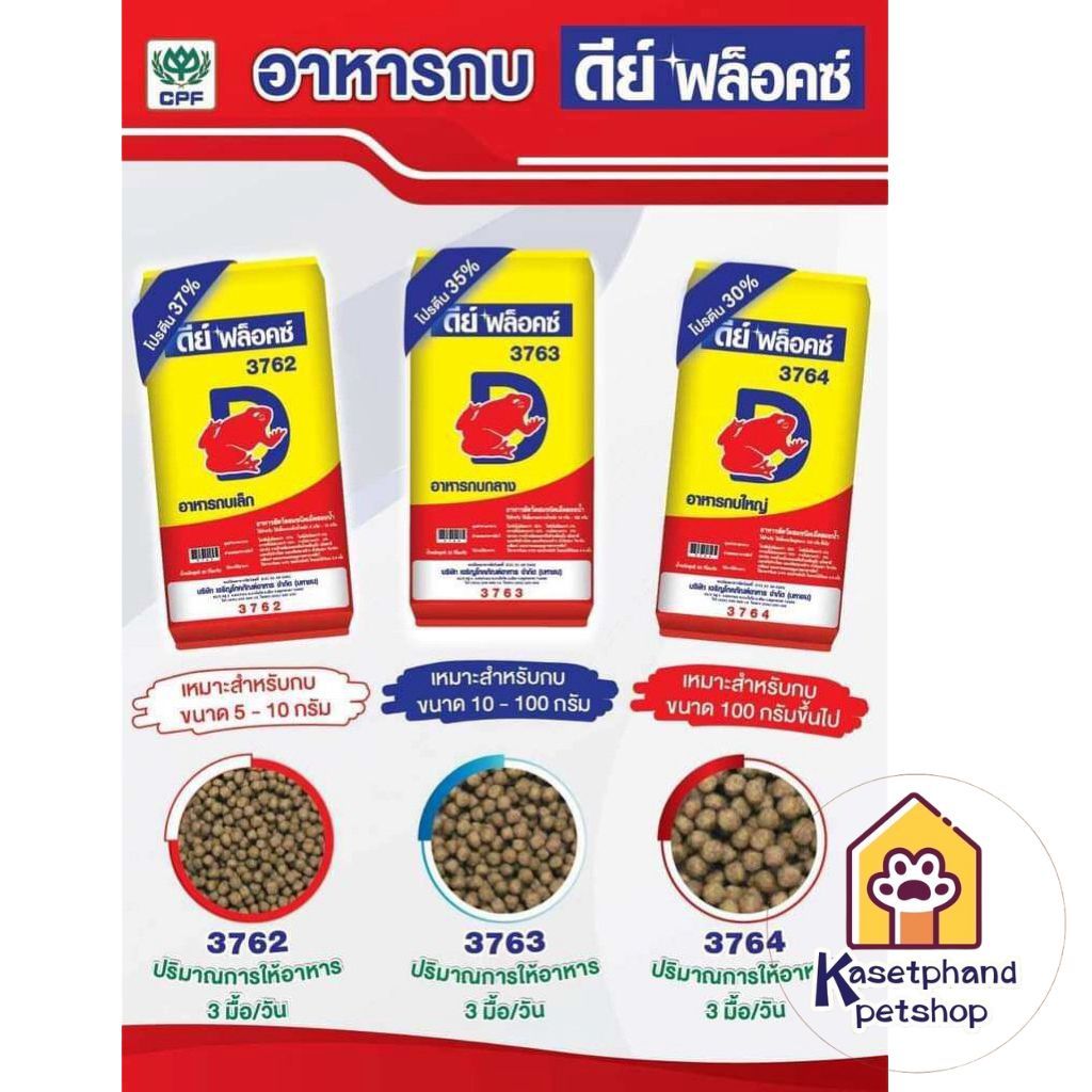 ดีย์ ฟล็อคซ์ อาหารกบ 3 ขนาด มีตัวเลือก มี กบเล็ก กลาง ใหญ่ กระสอบ 20 กระสอบ