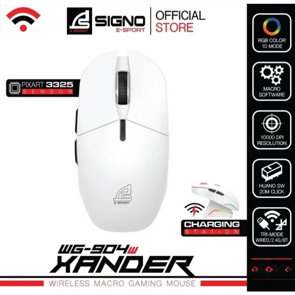 เมาส์เกมมิ่งไร้สายบลูทูธ Wireless  ใช้งานได้ 3 ระบบ ปรับ DPI ได้ SIGNO E-Sport XANDER รุ่น WG-904