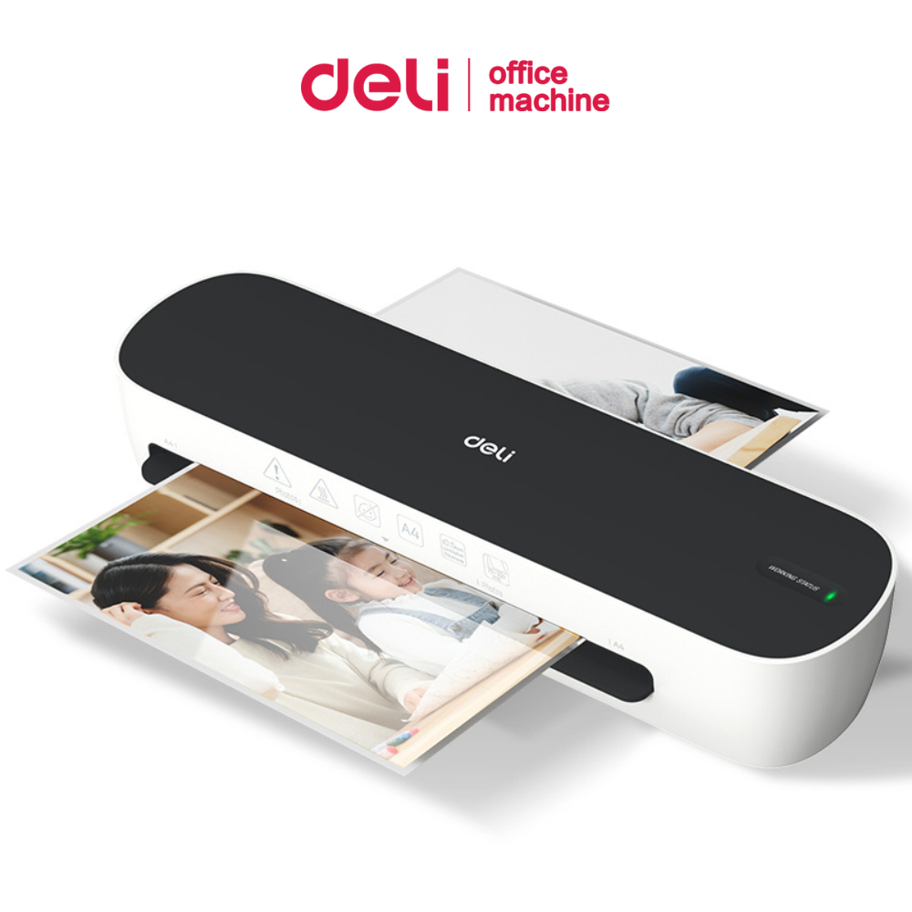 Deli เครื่องเคลือบเอกสาร A4 300mm/min เคลือบไว เคลือบร้อน อุ่นเครื่อง 5 นาที สีสันสวยงาม Laminator
