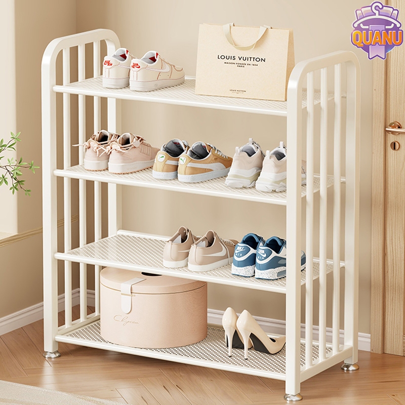 QUANU ชั้นวางรองเท้า ชั้นรองเท้า โครงเหล็กคาร์บอนเต็ม ชั้นวางรองเท้าอเนกประสงค์ DIY ตาข่ายระบายอากาศ เรียบง่ายและสวยงาม