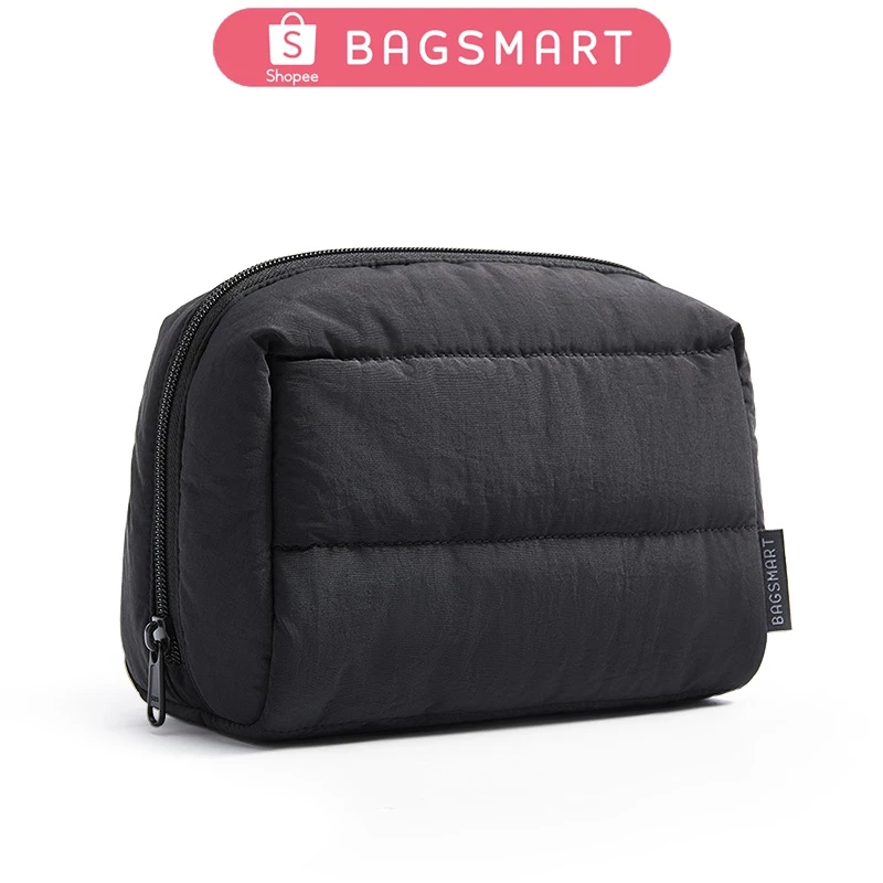 BAGSMART Makeup Bag Travel Cosmetic Bag กระเป๋าเปิดกว้าง Puffy Padded Make Up Bag Toiletries Accessories