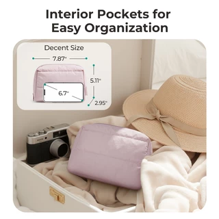 BAGSMART Makeup Bag Travel Cosmetic Bag กระเป๋าเปิดกว้าง Puffy Padded Make Up Bag Toiletries Accessories