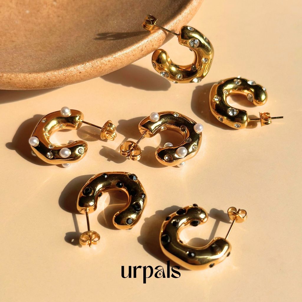 URPALS ต่างหู งาน Stainless ชุบทอง18K ฝังเพชร CZ หลุดยาก ทนน้ำ ทนเหงื่อได้ดี