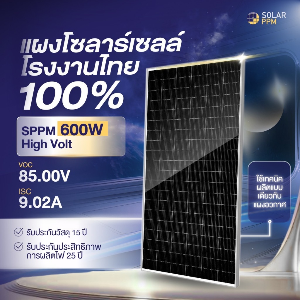 Solar PPM แผงโซล่าเซลล์แบรนด์คนไทย (600W HIGH VOLT) แผงพลังงานแสงอาทิตย์