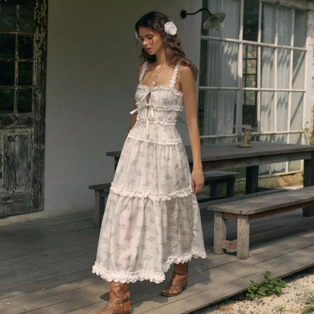 Mitr x Riety Lover Midi Dress size S (New in pack) เดรสยาวแต่งระบายรอบตัว งานใหม่จากช้อป พร้อมส่งค่ะ