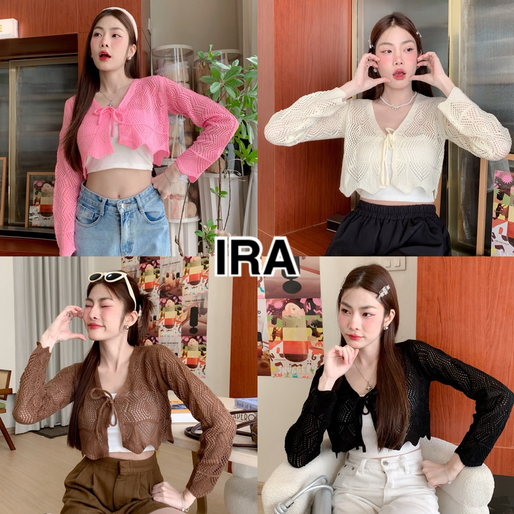 BY IRA popcorn top เสื้อไหมพรมแขนยาว ผ้าถักไหมพรม ถักตาข่าย สีพื้น แต่งผูกโบว์ แฟชั่นซัมเมอร์นี้ ใส่สบาย ผ้าไม่คัน❗️❗️